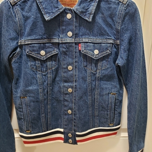 Levi's Y2K Denim Jean Jacket Womens Size XS Red White Blue Trim New 100% Cotton - Picture 2 of 11